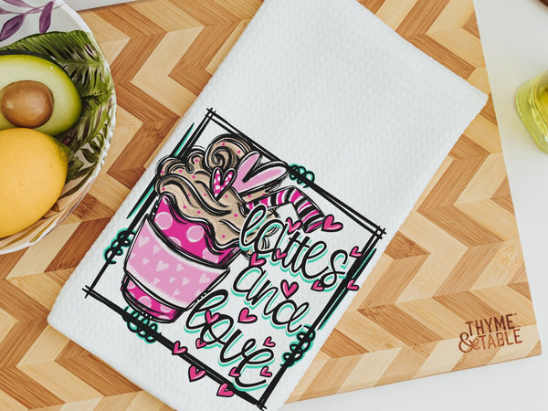 Lattes and Love Valentine Kitchen or Hand Towel, 16x24