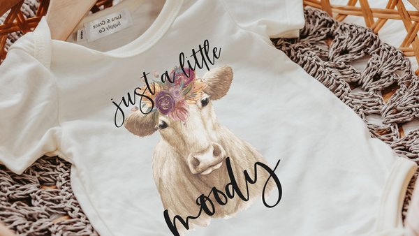 just a little moody floral cow baby clothes girl, cute cow gifts for baby girl coming home outfit, farm baby shower gift girl, funny cow