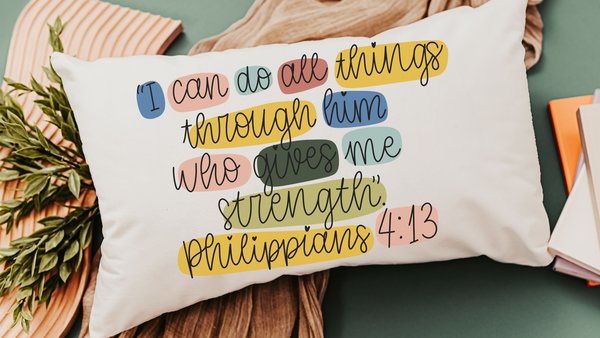I can do all things through Christ faith throw pillow for bed, Philippians 4 13 colorful Christian lumbar pillow cover 12x20, adult baptism