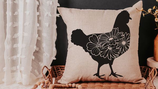 floral chicken throw pillows for couch, black and white farmhouse decor living room throw pillow covers 18x18, cute chicken gifts for women