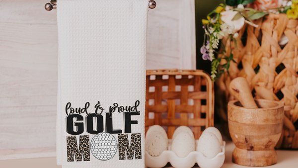 loud and proud golf kitchen towels, golf mom gift, leopard print golf towels for women, step mom Mothers day gift from son, golf hand towel