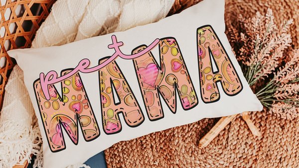 pet mama lumbar pillow for rocking chair, paw print throw pillows for couch, pet mom gifts, cute pet decor pillow, pet Mothers day gifts for