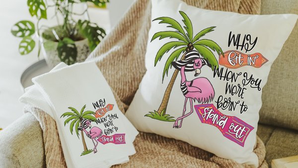 why fit in born to stand out inspirational throw pillow for couch, cute flamingo kitchen towels for gifts, flamingo gifts for her, coastal