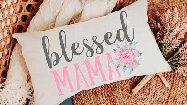 blessed mama throw pillows for bench, blush pink floral lumbar decorative pillows for bedroom, Christian mom gifts for new mom, faith gifts