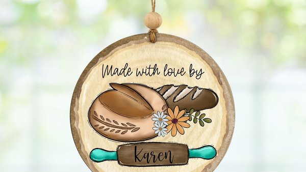 personalized made with love from the kitchen sourdough ornaments, baking gifts for Mom, cute Mothers day gifts for daughter in law, rear