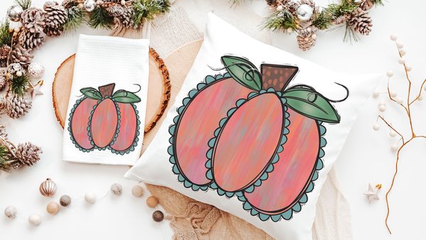 watercolor pumpkin throw pillows for couch trendy fall decor for home, autumn kitchen towels, Thanksgiving hostess gift for women, farmhouse