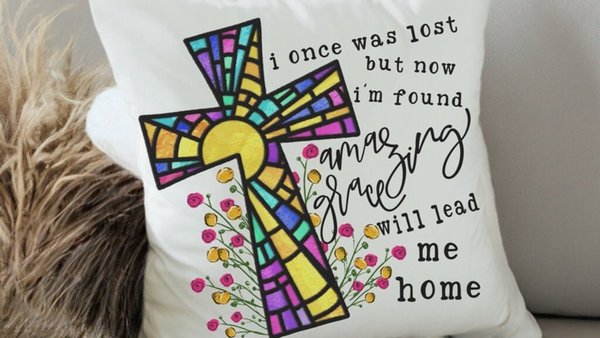 amazing grace floral decorative pillows for bed, Christian gifts for women sisters in Christ, stained glass cross throw pillows for couch