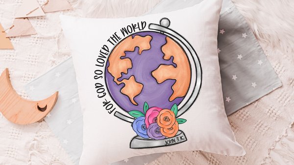 for God so loved the world floral globe throw pillows for girls, baptism gift girl from godmother John 3 16 Bible verse pillow cover 18 x 18