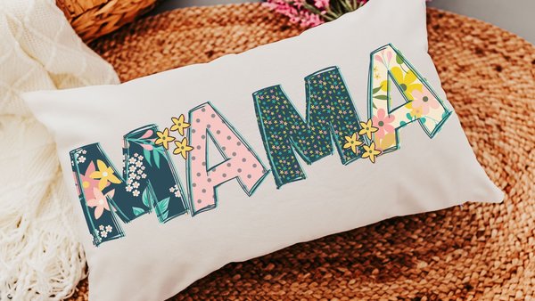 floral mama lumbar pillow cover 12x20, first time Mothers day gift for new moms, rocking chair pillow, cute throw pillows for bed, Spring