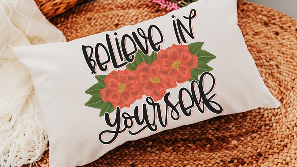 believe in yourself inspirational throw pillows for bed, red dahlia floral lumbar pillow cover 12x20, cute Christmas gifts for college girls