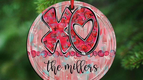 personalized xo Valentines ornaments for small tree, cute Valentines family name ornament 2027, hugs and kisses Valentines gifts for couple