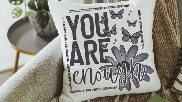 you are enough inspirational throw pillow for couch, college dorm decor for girls, mental health gifts for women, positive affirmations for