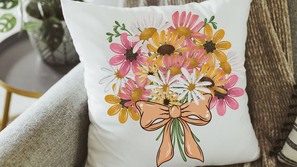 white daisy accent pillows for living room, sunflower gifts for her, floral coquette throw pillows for couch, gardener gifts for women, 5th