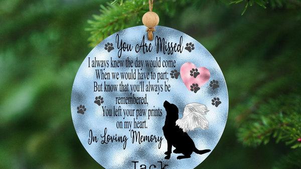 personalized paw prints on my heart dog memorial ornament for dogs that passed away, in loving memory dog bereavement gift, loss of dog