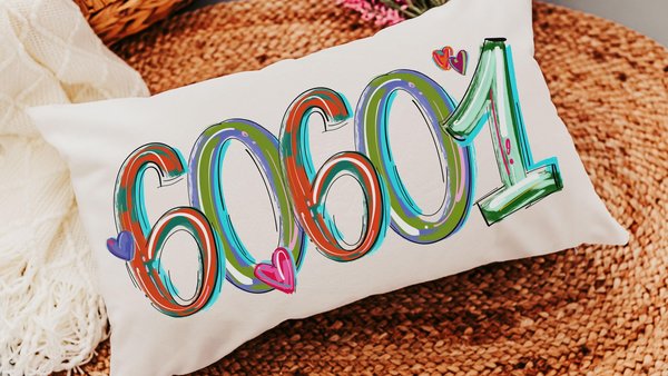 custom zip code lumbar pillow for bed, colorful throw pillow dorm decor for college girls, moving away gift for best friend, college dorm