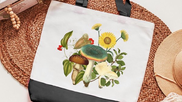 mushroom tote bag for women, reusable grocery bag, eco friendly Christmas gifts for best friend, fungi gifts, cottagecore bag, library tote