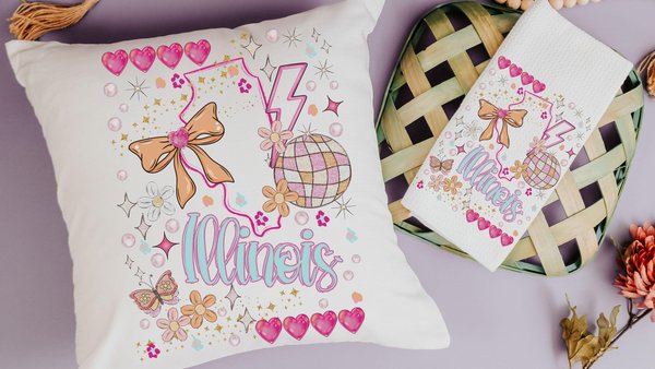 illinois pillow for bed, preppy throw pillows for dorm, moving to Chicago Illinois gifts, whimsical coquette kitchen towels decorative hand