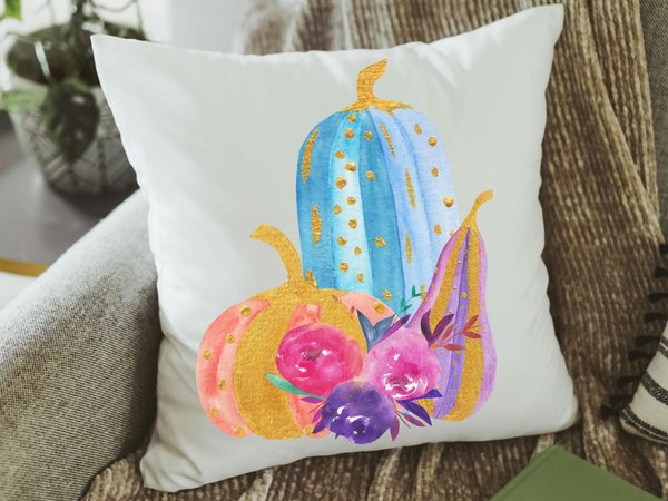 Watercolor Pumpkin Halloween Throw Pillow, 18x18