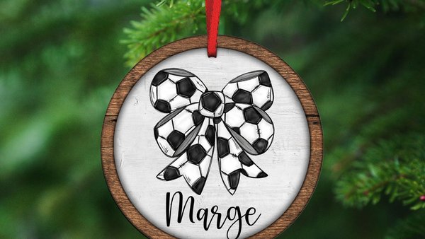 personalized soccer ornament for girls, soccer coquette car charms rear view mirror charm cute soccer Christmas ornament wood, soccer senior
