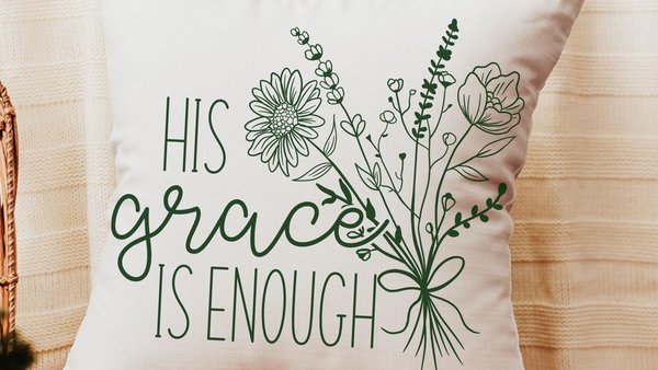 his grace is enough pillow for bedroom, Christian Mothers day gifts for godmother, moss green floral pillow covers 18 x 18, wildflower decor