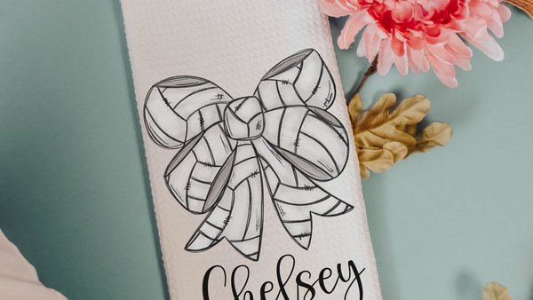 personalized volleyball coquette kitchen towels with name, cute volleyball gifts for team, rally towels, volleyball senior night gifts for