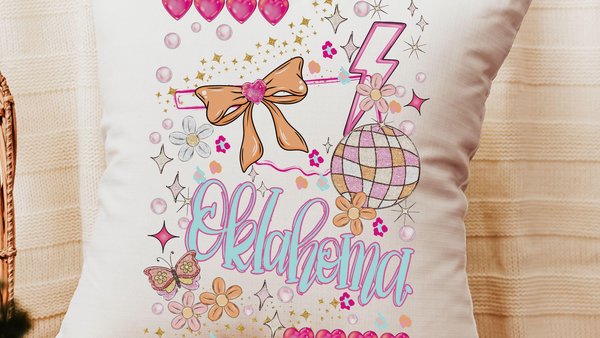 custom Oklahoma pillow for couch, pink preppy pillows for bed, Oklahoma gifts, coquette room decor, Oklahoma state throw pillow covers 18 x