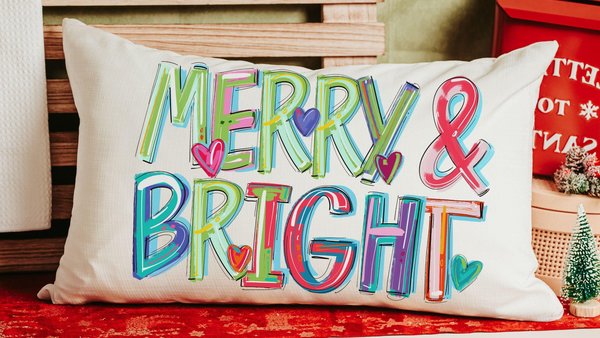 Merry and bright colorful Christmas pillow 