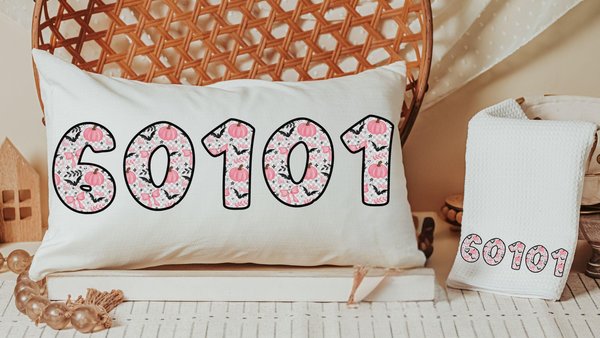 custom zip code pillow 12x20, personalized pastel Halloween lumbar pillow cover, cute Halloween gifts for adults, pink pumpkin lumbar throw