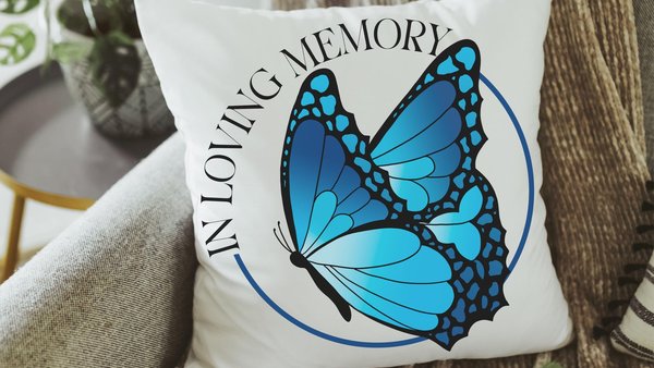 In Loving Memory Blue Butterfly Pillow