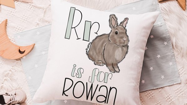 personalized r is for rabbit throw pillow with name, bunny nursery decor, best gifts for little girls baby shower gifts for baby girls