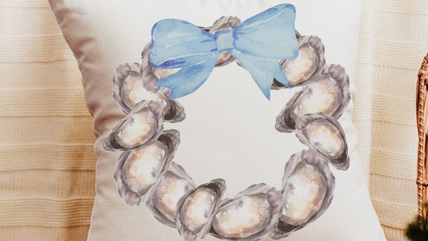 beach coquette throw pillows for couch, oyster shell decor, Cape Cod hostess gifts for women, coastal cottage accent pillow covers 18 x 18