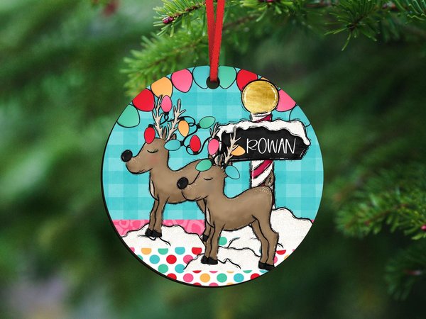 personalized reindeer Christmas ornament 2025, cute reindeer stocking tags with name, stocking stuffers for toddlers, kids name ornament