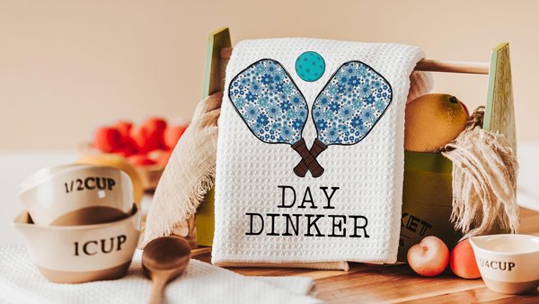 day drinker pickleball kitchen towels for summer, dinks and drinks funny kitchen hand towels for girlfriends, pickleball gifts for women