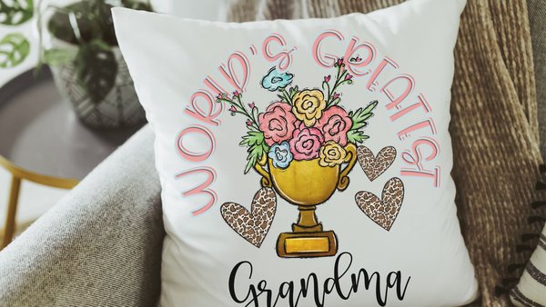 personalized worlds greatest grandma floral throw pillow for Mom, sentimental Mothers day gifts for Nana, Mimi gifts from grandkids, leopard