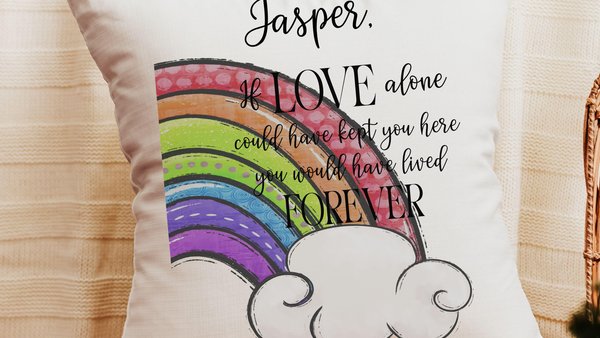 personalized pet rainbow bridge throw pillow for couch, loss of pet sympathy gift for women, remembrance pillow for sofa, pet loss memorial