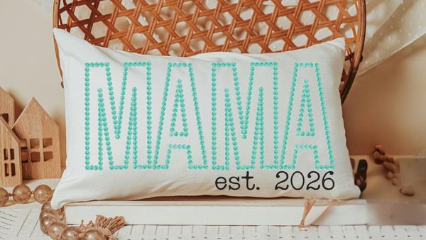 mint green mama established lumbar decorative pillows for bedroom, first Mothers day gifts for new mom, mama est 2026 gifts, mom to be gift