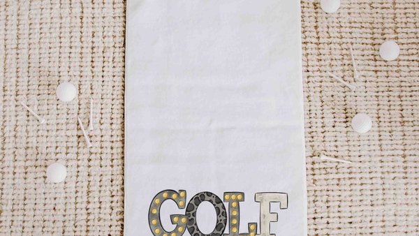 black leopard print golf towels with grommet, trendy golf gifts for her, marquee letters golf bag accessories ladies golf ball towel, golfer