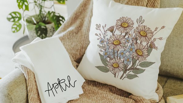 sweet pea throw pillows for couch boho daisy gifts for women, April birth flower gifts for friends, April kitchen towels for gifts, best