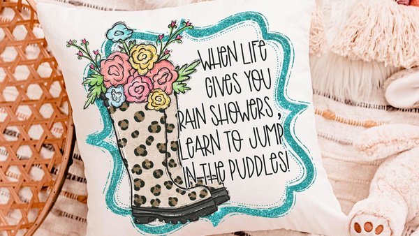 learn to jump in the puddles Spring throw pillows for couch, inspirational pillow to my daughter, whimsical kids reading nook decor, trendy