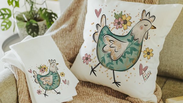 chicken mom floral throw pillow covers 18x18, cute chicken decor kitchen towels for gifts, Spring decor for home, crazy chicken lady gifts