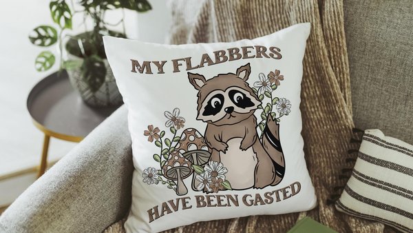 my flabbers have been gasted funny throw pillows for couch, cute but feral raccoon gift for women, college dorm decor for girls, snarky