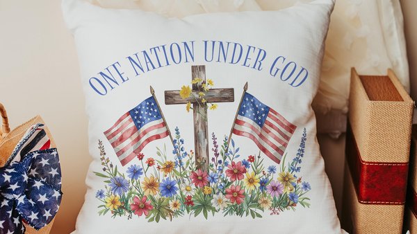 one nation under God American flag decorative pillows for couch, 4th of July wildflower throw pillow home decor, patriotic gifts for women
