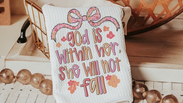 Psalm 46:5 Bible verse kitchen towels, faith gift for her, God is within her Christian coquette hand towels for bathroom, prayer warrior