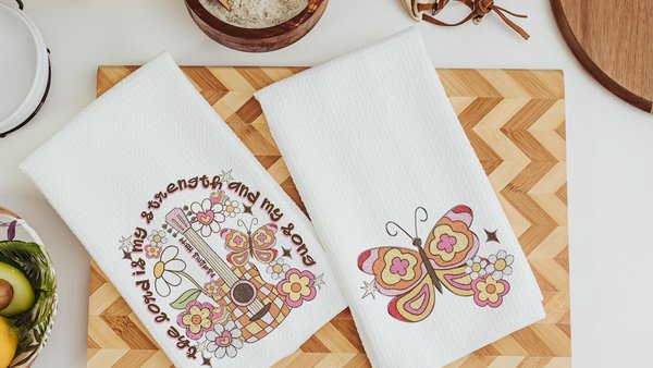 the Lord is my strength scripture kitchen towels, Christian kitchen decor, Psalm 118:14 Bible verse gifts for girlfriend, butterfly gifts