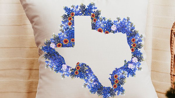 floral Texas throw pillow for sofa, Texas state flower bluebonnet gifts for women, moving to Texas gifts for her, Texas wildflower pillow