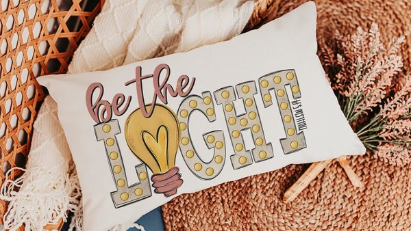 be the light inspirational Christian lumbar pillow covers 12 x 20, Matthew 5:14 Bible verse throw pillows for girls room, scripture gift for