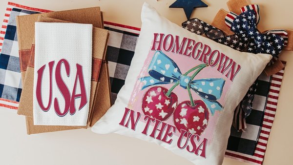 home grown cherry vibes throw pillows for porch swing, USA kitchen towel for Mom, 4th of July Americana pillow covers 18x18, patriotic gifts