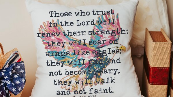they will soar on wings like eagles scripture throw pillows for couch, Isaiah 40:31 Bible verse gifts for men, Christian patriotic decor for