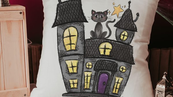 haunted house spooky cute Halloween throw pillows for sectional, whimsigoth decor, whimsical Halloween gift set for women, witchy gifts for