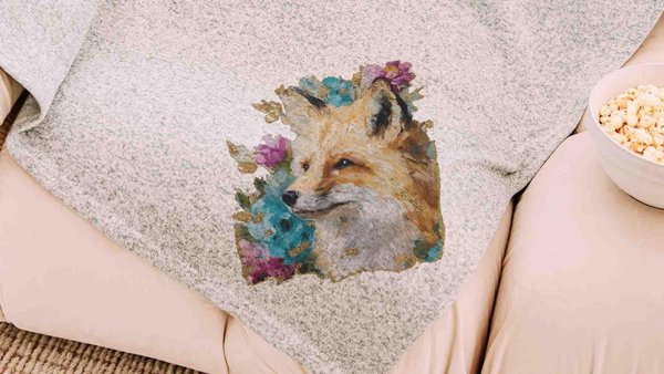 watercolor fox throw blanket for armchair, cozy gifts for sister, college dorm decor for girls, fox gifts for women, snuggle blanket 50x60